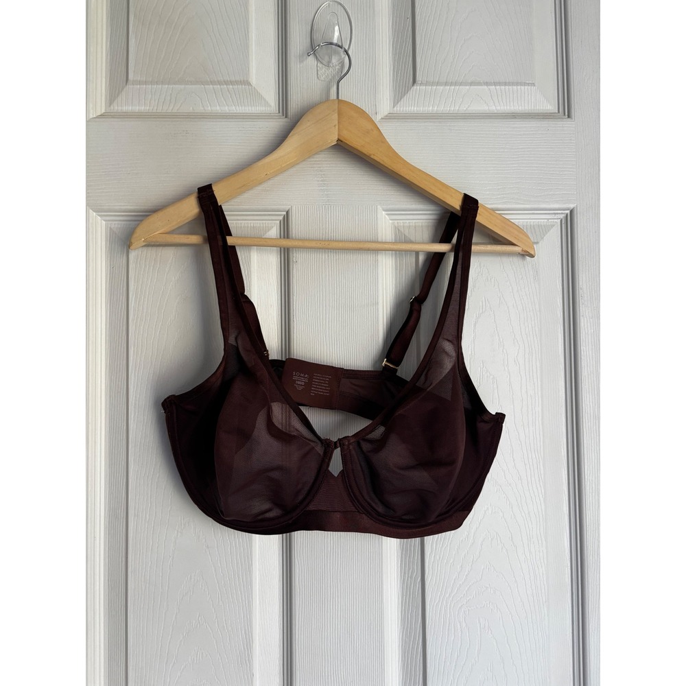 Soma Unbelievably Light Full Coverage Bra 38DD‎ Deep Brown Sheer Mesh Underwire